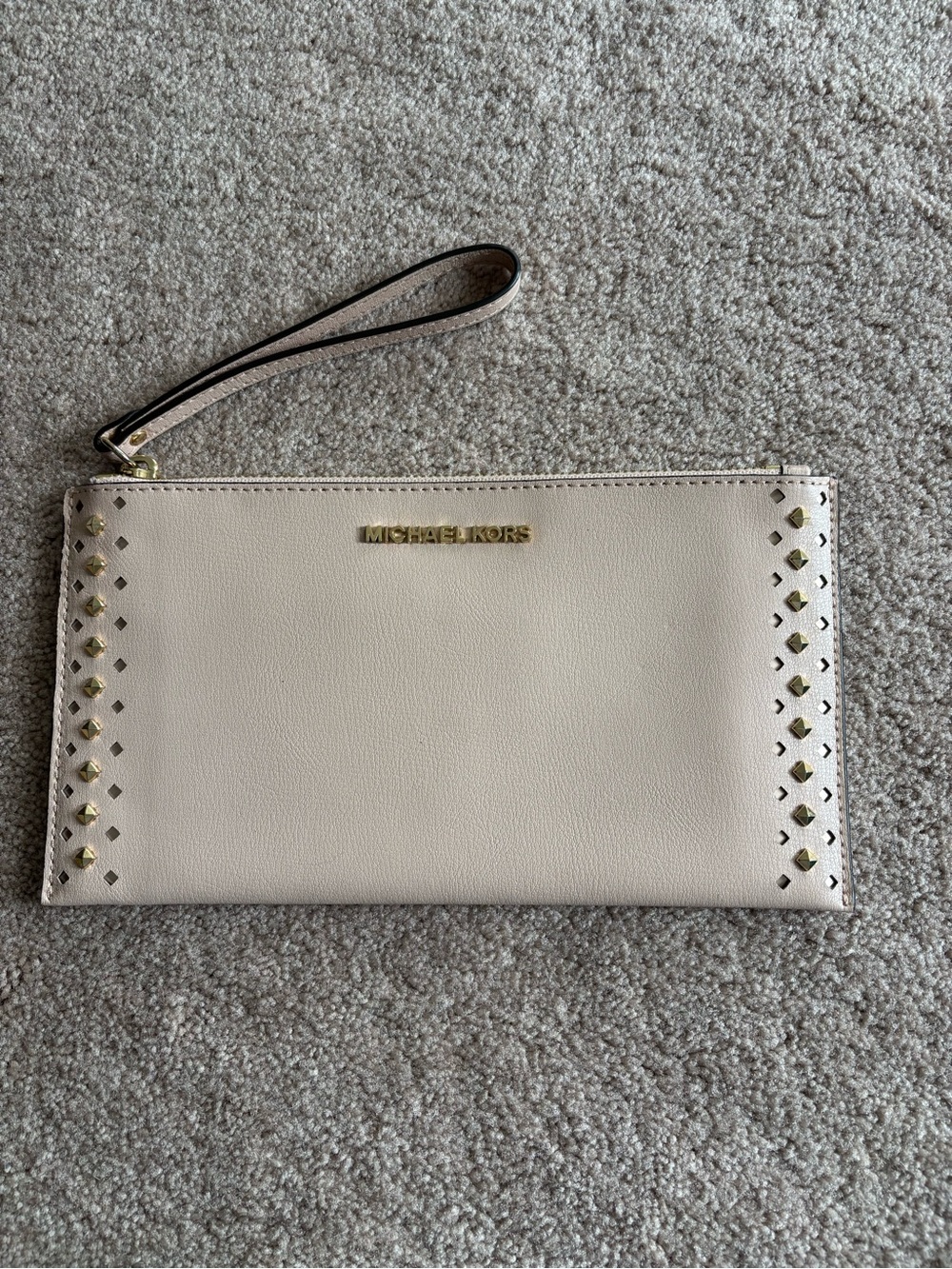 Michael Kors Pink Leather Wristlet Clutch with Gold Studs